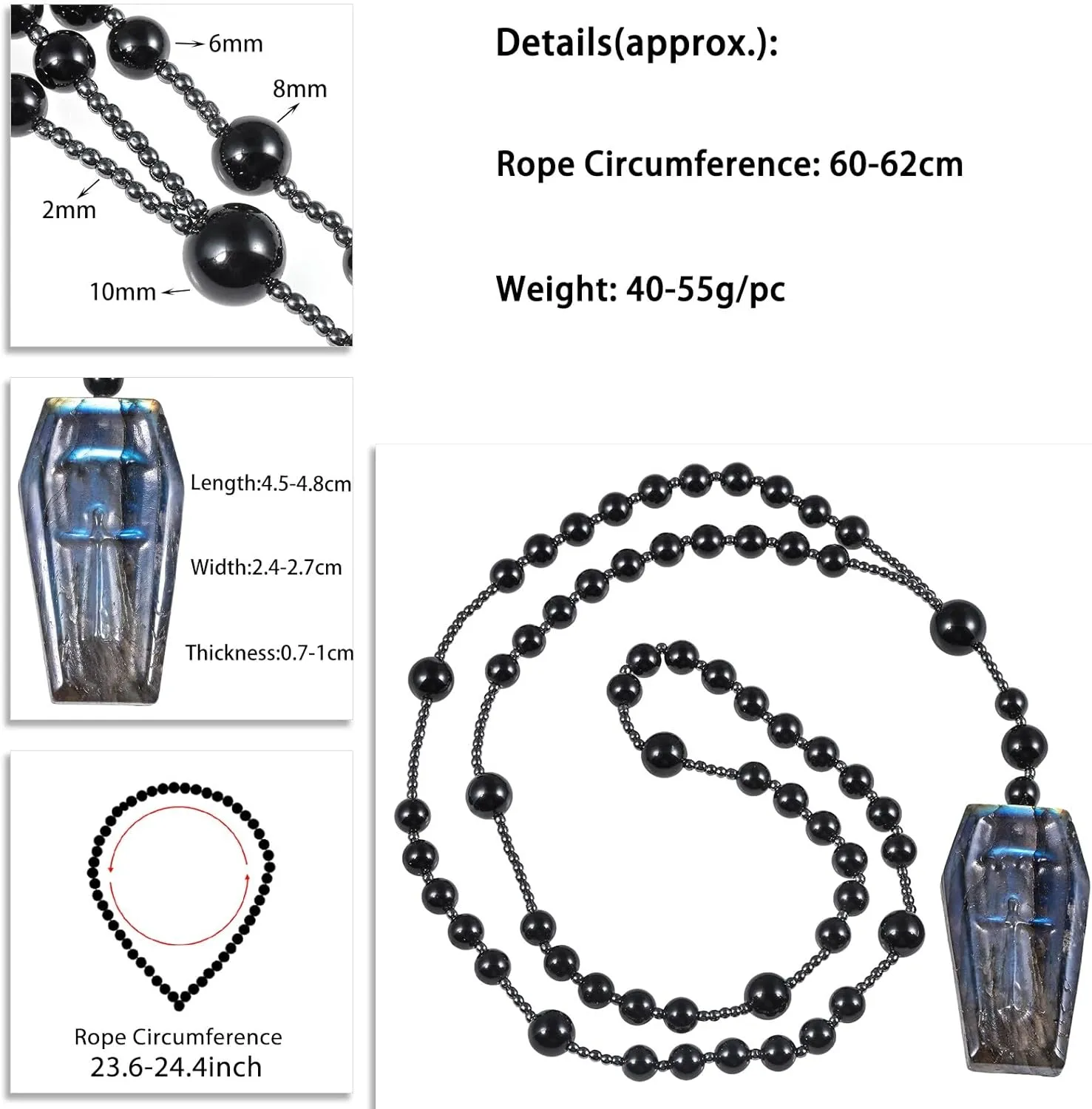 Nupuyai Natural Labradorite Pendant for Women and Men, Handcrafted Crystal Stone Necklace for Reiki Healing
