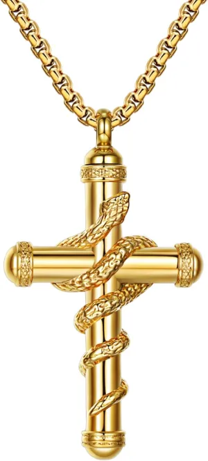 OIDEA Snake Cross Urn Necklaces for Ashes: Men Women Openable Stash Necklace with Spoon Ashes Necklace Memorial Keepsake Cremation Jewelry for Human Ashes
