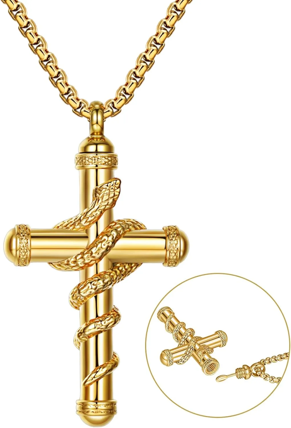 OIDEA Snake Cross Urn Necklaces for Ashes: Men Women Openable Stash Necklace with Spoon Ashes Necklace Memorial Keepsake Cremation Jewelry for Human Ashes