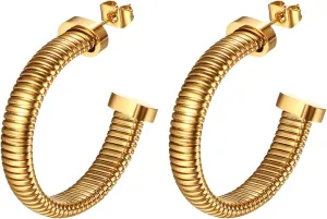 OIDEA Twisted Gold Hoop Earrings for Women: 14k Gold-Plated C-Shaped Open Thick Chunky Hoops Earrings Hypoallergenic Stainless Steel Earrings Jewelry Gifts