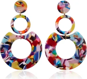 ONLYJUMP Acrylic Dangles Drop Earrings for Women Exaggerated Lightweight Colorful Bohemian Rectangle Circle Geometric Resin Statement Earrings