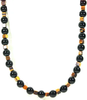 Onyx and Tiger Eye Beaded Necklace For Men - World Class Durability & Easy Lock Clasp - Aura Shielding - Confidence - Handcrafted by Master Shaman