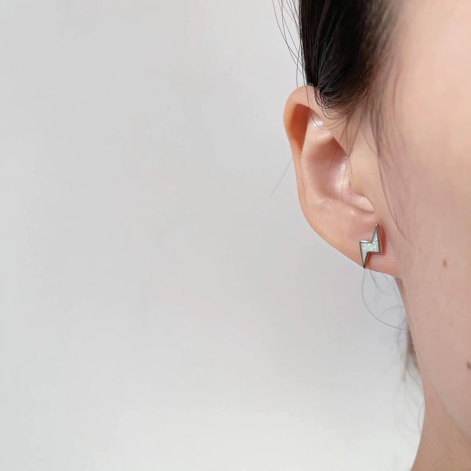 Opal Lightning Stud Earrings White Gold Plated Bolts Cartilage Piercing Stud Earring Trendy Jewelry Gifts for Women Bff Sensitive Ears