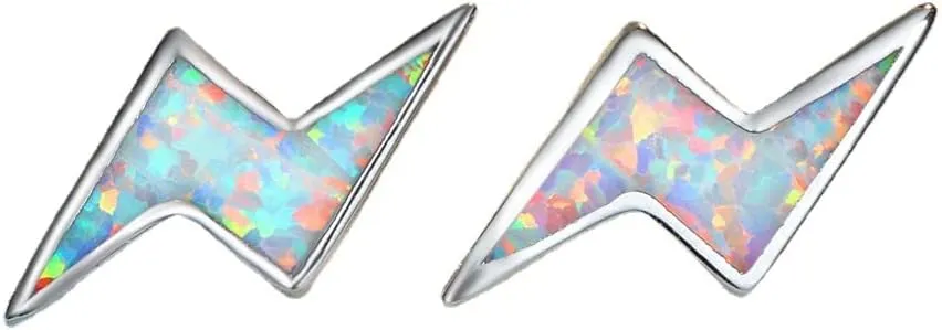 Opal Lightning Stud Earrings White Gold Plated Bolts Cartilage Piercing Stud Earring Trendy Jewelry Gifts for Women Bff Sensitive Ears