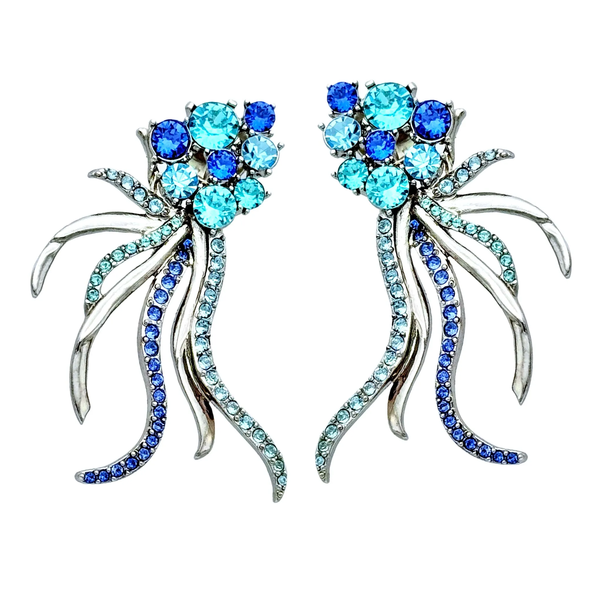 Oscar de la Renta Aquamarine & Sapphire Comet Clip Earrings – Rare Collectible