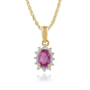 Oval Rosa Saphir & Diamant Anhänger in 9ct Gelb Gold