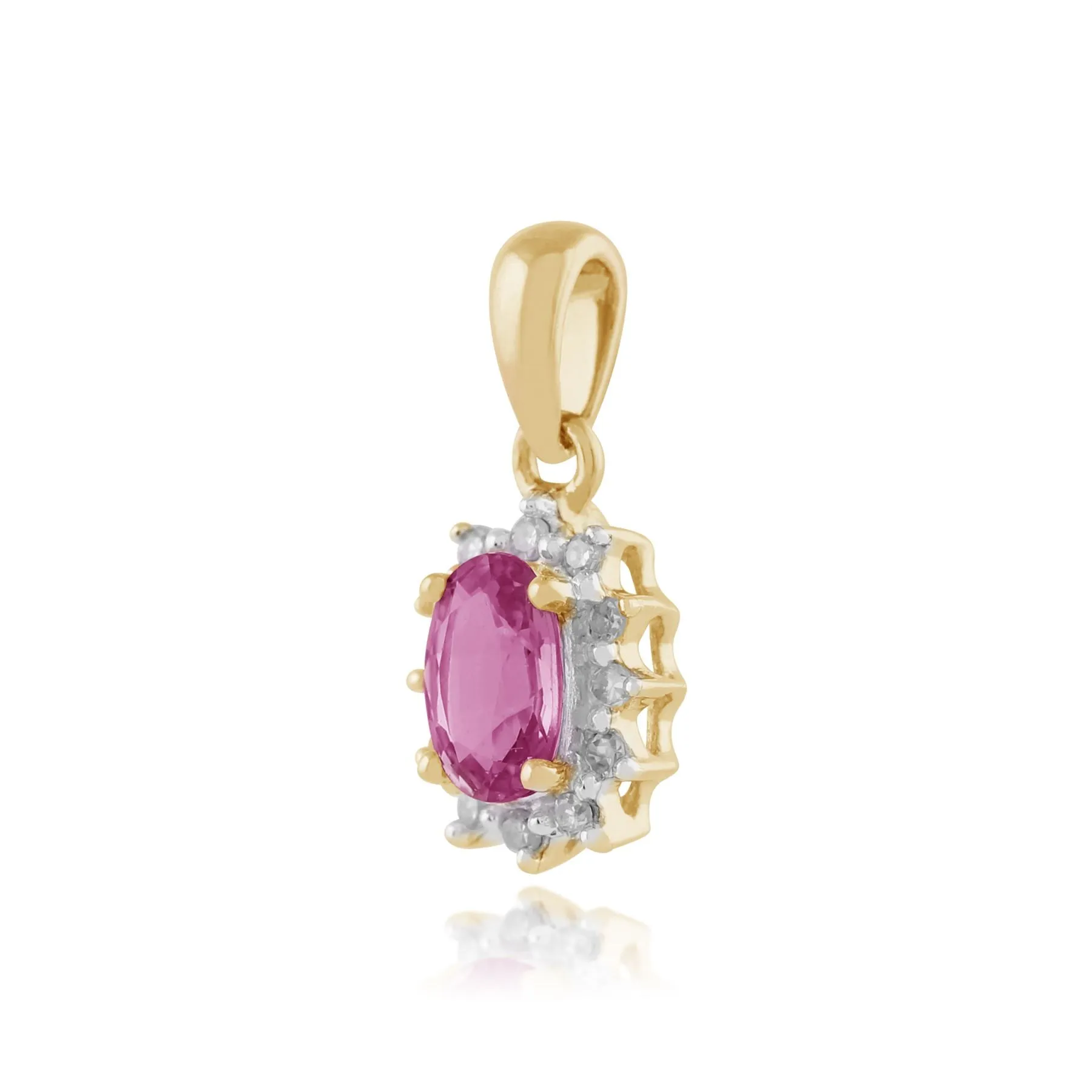 Oval Rosa Saphir & Diamant Anhänger in 9ct Gelb Gold