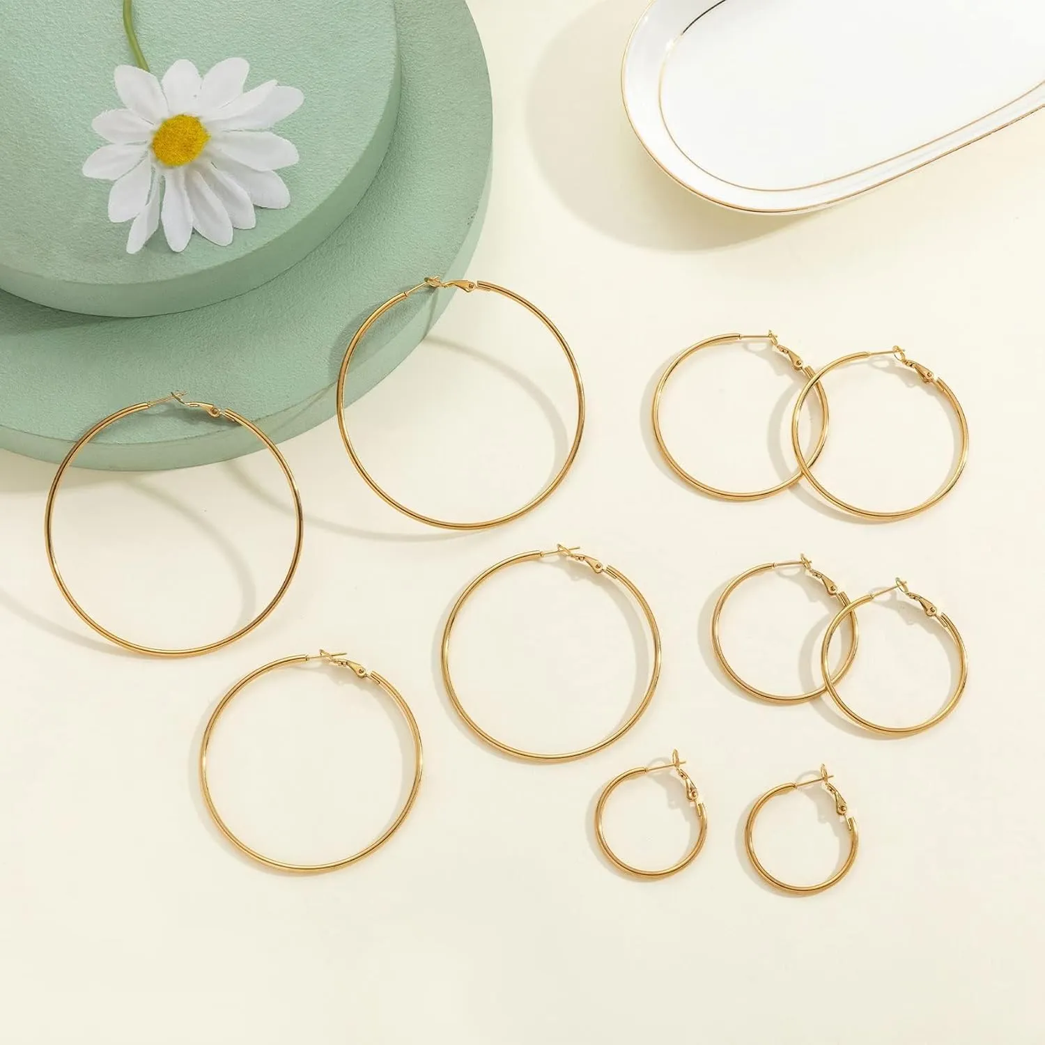 PABBEU Silver Hoop Earrings Large 316L Stainless Steel Earrings Lightweight Silver Earrings Hypoallergenic Big Thin Silver Earrings for Women s Boucle Doreille Femme 25/30/40/50/60/70mm