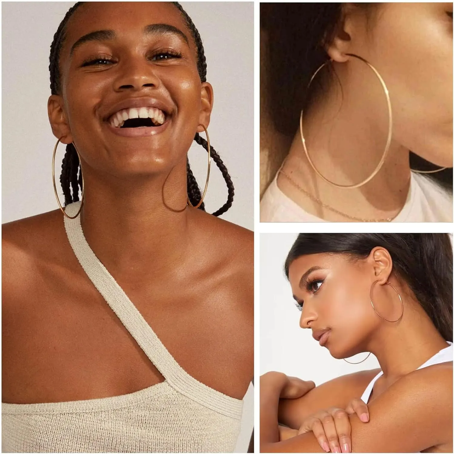 PABBEU Silver Hoop Earrings Large 316L Stainless Steel Earrings Lightweight Silver Earrings Hypoallergenic Big Thin Silver Earrings for Women s Boucle Doreille Femme 25/30/40/50/60/70mm