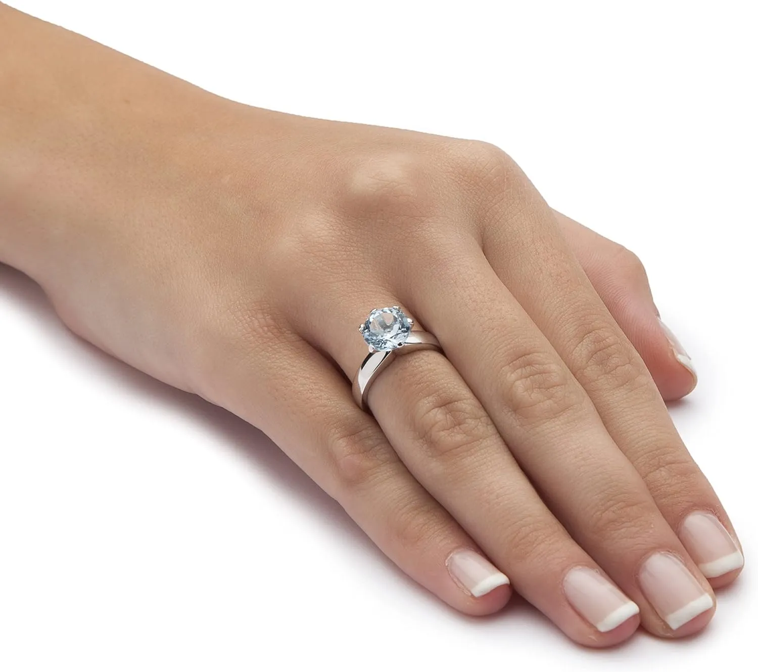 PalmBeach Sterling Silver Round Genuine Blue Topaz Solitaire Ring Sizes 5-10