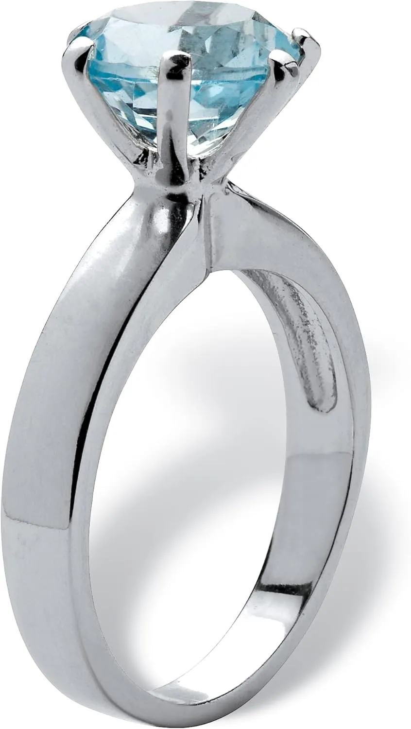 PalmBeach Sterling Silver Round Genuine Blue Topaz Solitaire Ring Sizes 5-10