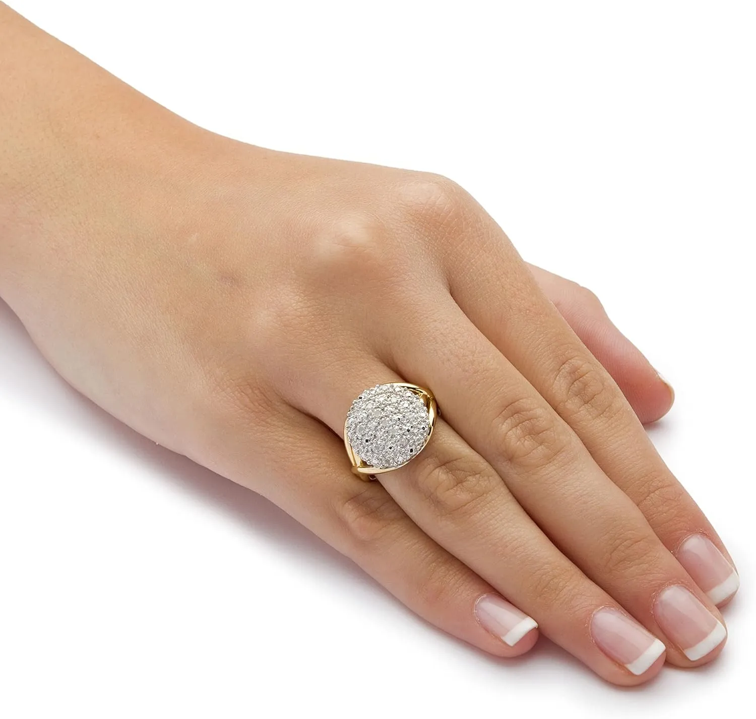 PalmBeach Yellow Gold-plated Sterling Silver Round Genuine Diamond Pave Cluster Ring (1/6 cttw, I Color, I3 Clarity) Sizes 5-10