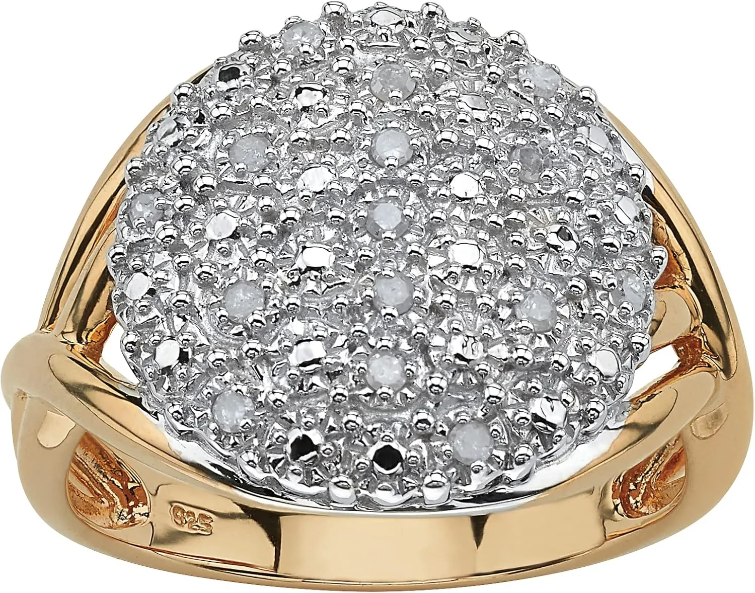 PalmBeach Yellow Gold-plated Sterling Silver Round Genuine Diamond Pave Cluster Ring (1/6 cttw, I Color, I3 Clarity) Sizes 5-10
