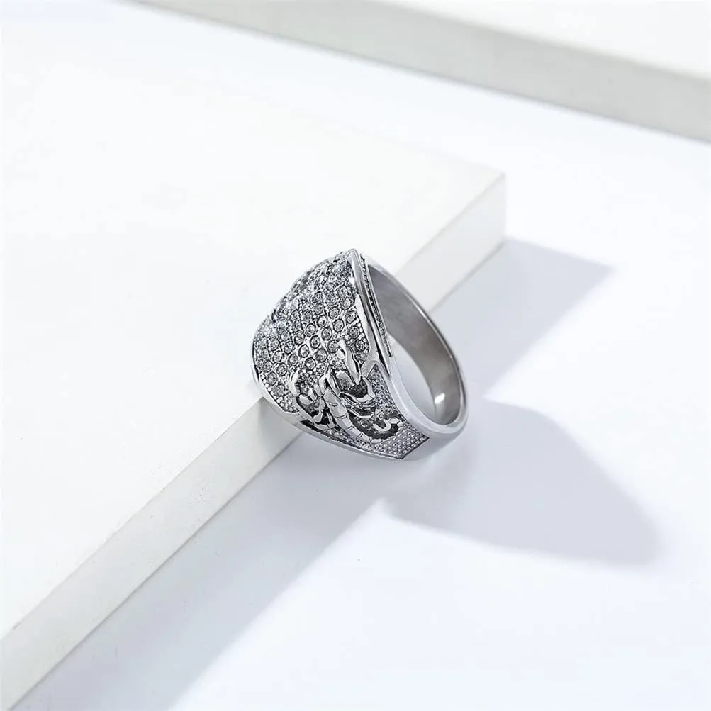 PAMTIER Stainless Steel Gothic Biker Gemstone Ring Hip Hop Style for Men Women