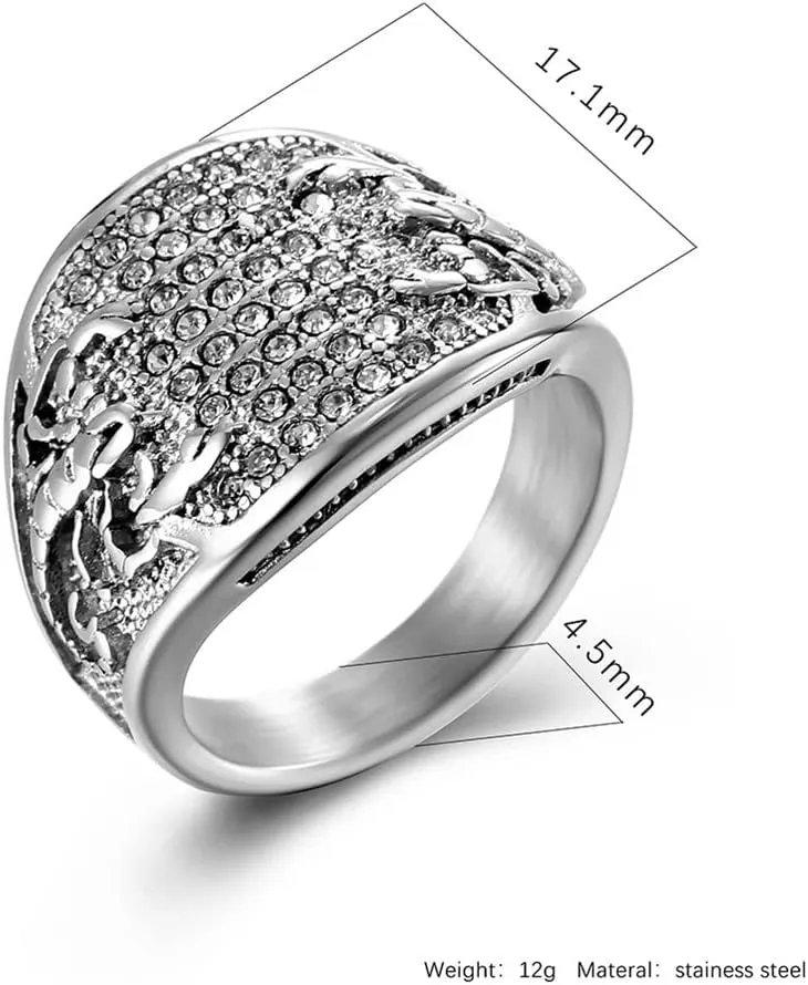 PAMTIER Stainless Steel Gothic Biker Gemstone Ring Hip Hop Style for Men Women