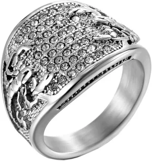 PAMTIER Stainless Steel Gothic Biker Gemstone Ring Hip Hop Style for Men Women