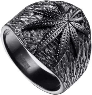 PAMTIER Unisex Stainless Steel Minimalist Retro Ring Charm Marijuana Leaf Carved