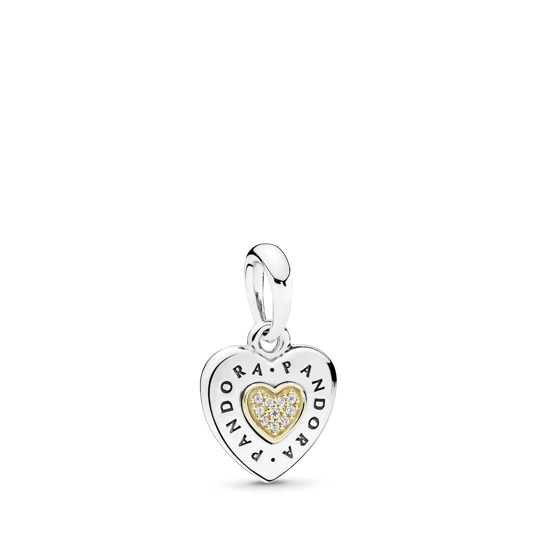 PANDORA logo heart silver dangle with 14k and clear cubic zirconia