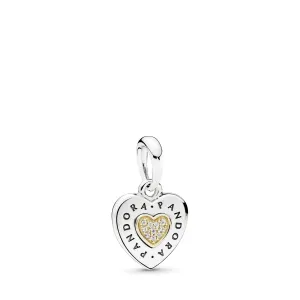 PANDORA logo heart silver dangle with 14k and clear cubic zirconia