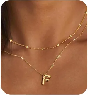 PANSHI Gold Initial Necklaces for    Layered Choker Bubble Letter Necklace Gold Jewelry Teen Gift Trendy Stuff Personalized Gifts for Women Her
