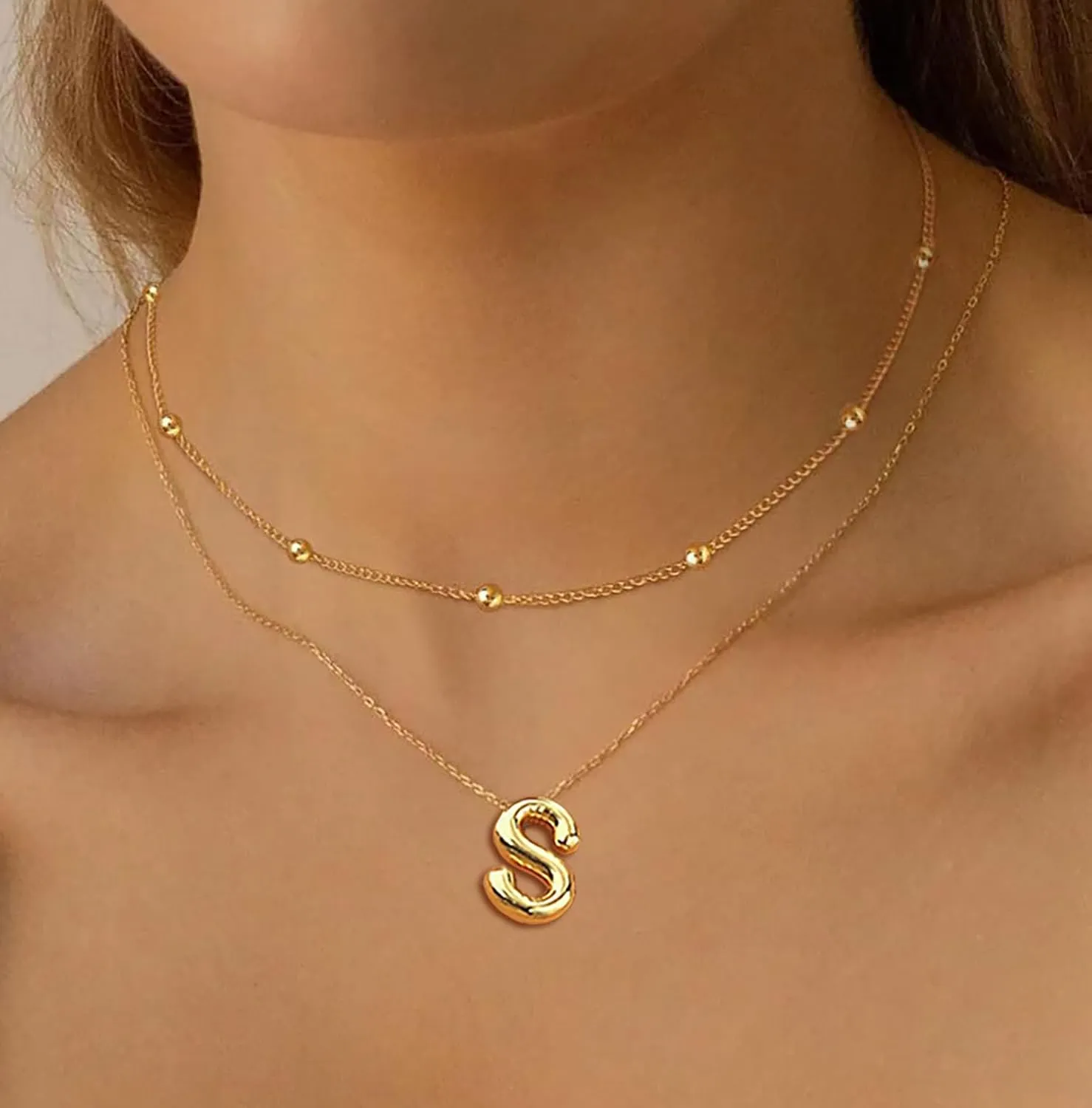 PANSHI Gold Initial Necklaces for    Layered Choker Bubble Letter Necklace Gold Jewelry Teen Gift Trendy Stuff Personalized Gifts for Women Her