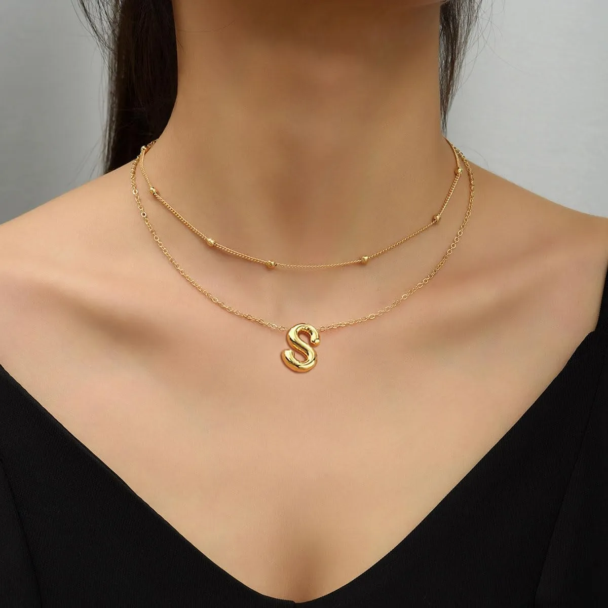 PANSHI Gold Initial Necklaces for    Layered Choker Bubble Letter Necklace Gold Jewelry Teen Gift Trendy Stuff Personalized Gifts for Women Her
