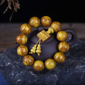 Panzhu bracelet, Buddhist Rosary, Prayer Beads Wood Tibetan Buddhist Meditation Bead Couple Jewelry,Retro Style Unique Texture Design(Size:18mm) (Color : OneColor, Size : 15mm