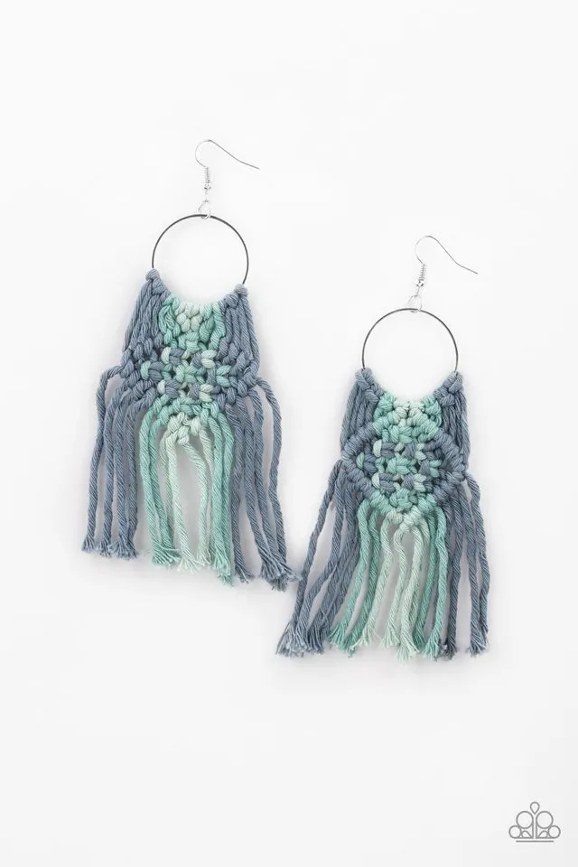 Paparazzi Earring ~ Macrame Rainbow - Blue