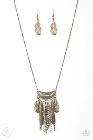 Paparazzi Necklace ~ Fiercely Feathered  - Brass