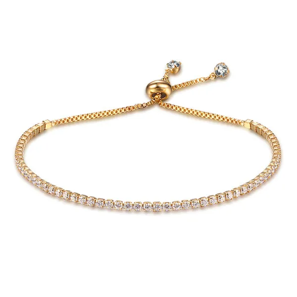 Party Jewelry Adjustable Bracelet For Women 2mm Cubic Zirconia Gold Color Blacelets & Bangles Gift For Her (JewelOra BA101437)