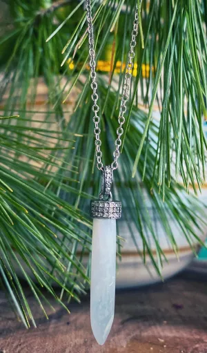 Pav diamond moonstone pendant necklace - sterling silver