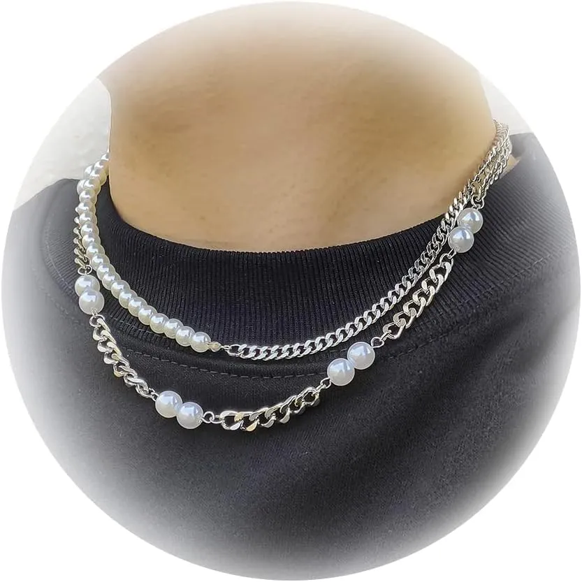 Pearl Choker Necklaces for Men White Pearl Necklace Set Gold Chain Layered Necklace Trendy Pearl Jewelry for Men Birthday Gifts for Boyfriend