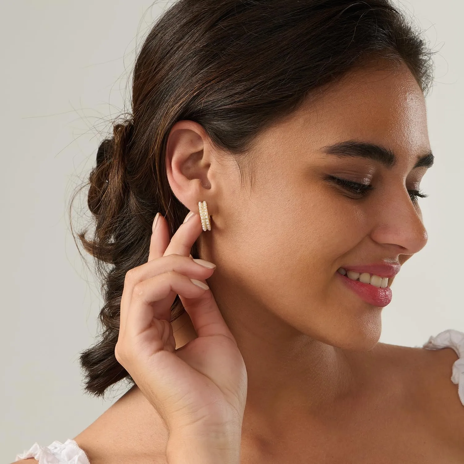 Pearl Earrings: 14k Gold-plated Dainty Pearl Drop Dangle Huggie Hoop Earrings for Women