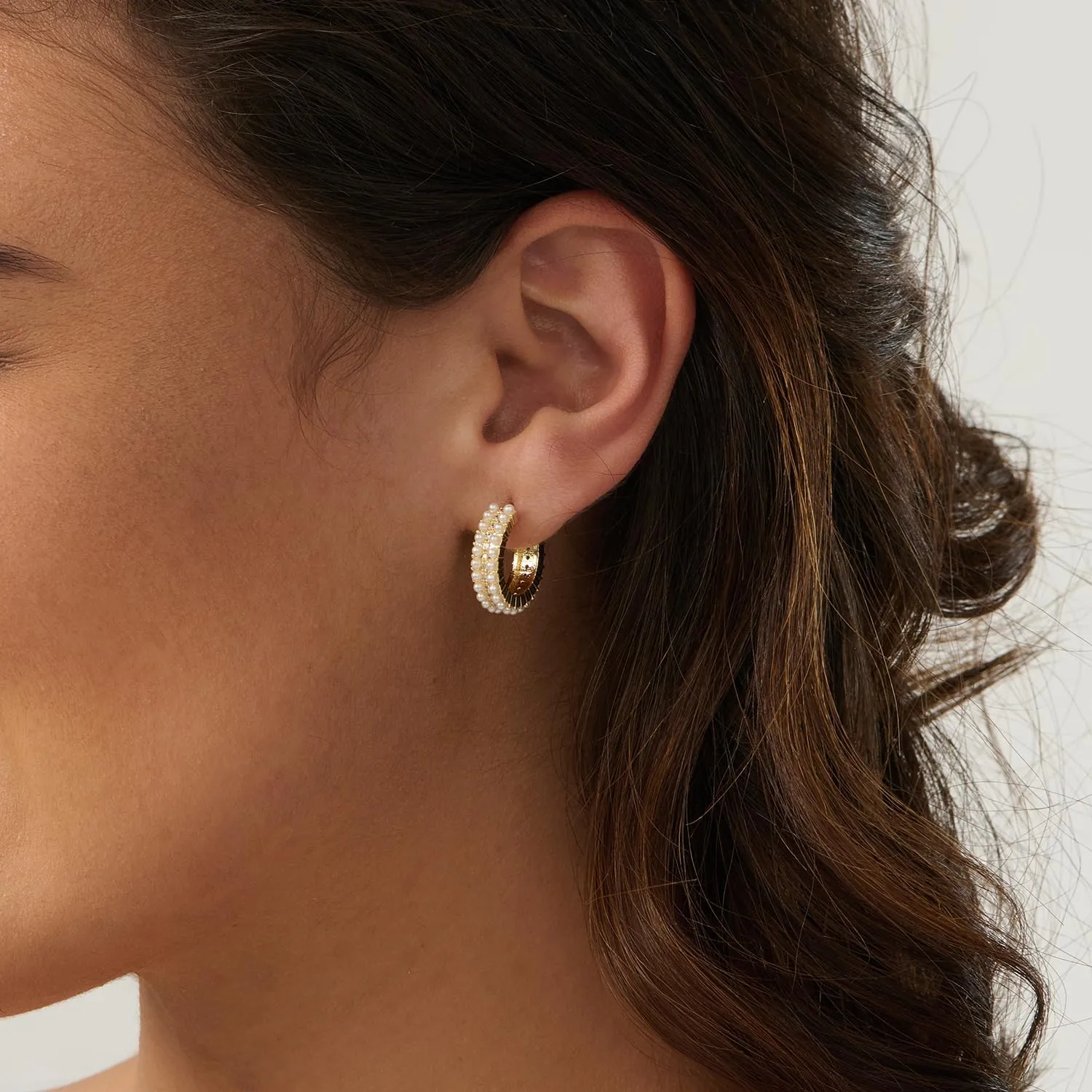 Pearl Earrings: 14k Gold-plated Dainty Pearl Drop Dangle Huggie Hoop Earrings for Women