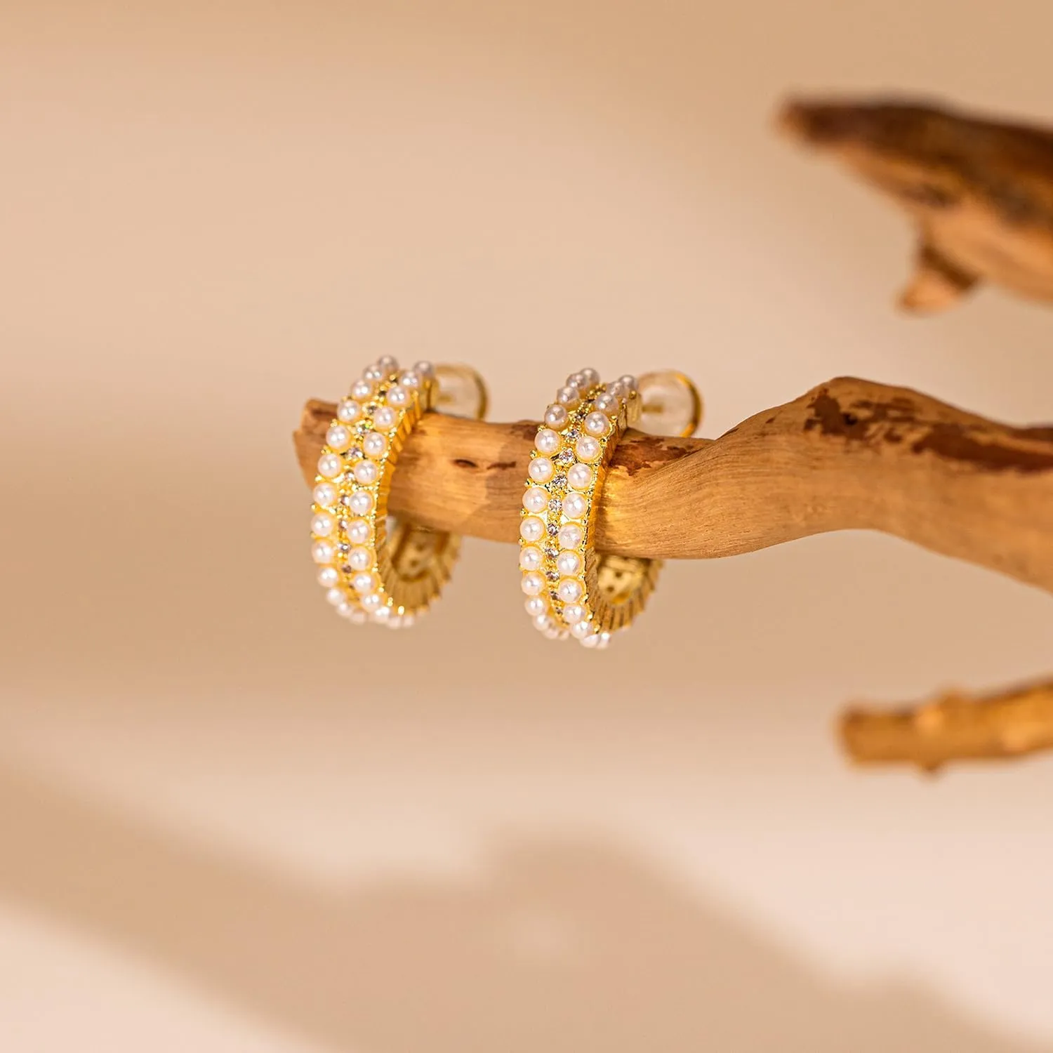 Pearl Earrings: 14k Gold-plated Dainty Pearl Drop Dangle Huggie Hoop Earrings for Women