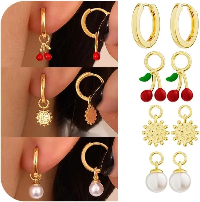 Pearl Earrings for Women - Dainty Gold Earrings Trendy 14K Gold Plated Freshwater Pearl Dangle Hoop Stud Earrings for Women Wedding Jewelry Gift for Women