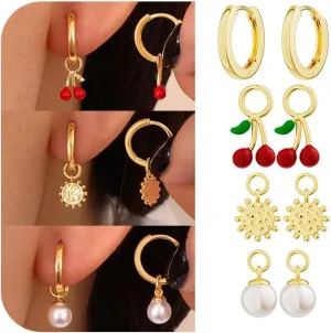 Pearl Earrings for Women - Dainty Gold Earrings Trendy 14K Gold Plated Freshwater Pearl Dangle Hoop Stud Earrings for Women Wedding Jewelry Gift for Women