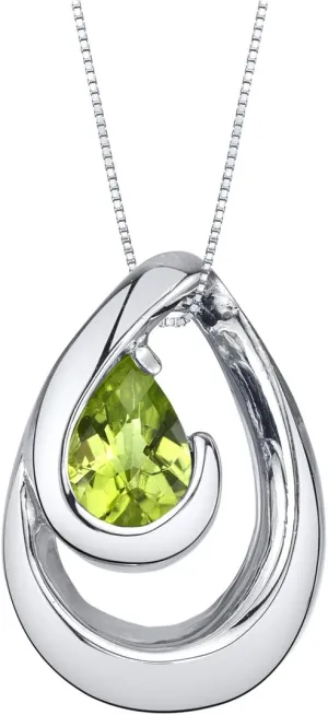 PEORA Sterling Silver Wave Pendant Necklace for Women in Various Gemstones, Pear Shape 7x5mm, with 18 inch Italian Chain