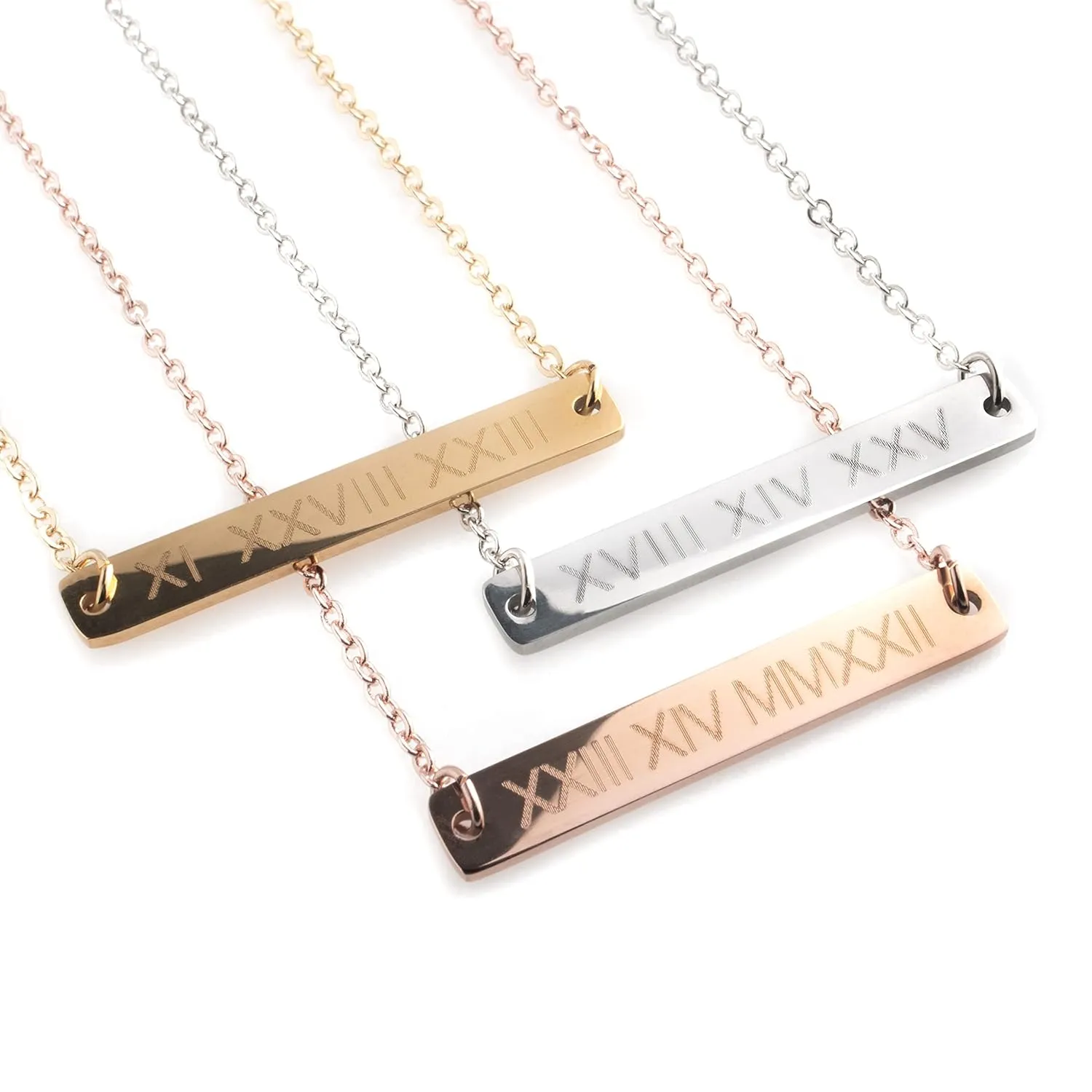 Personalized Roman Numerals Bar Necklace Custom Engraved Gift for Special Occasions
