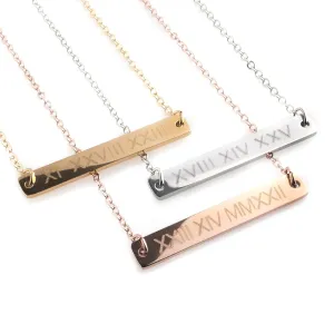 Personalized Roman Numerals Bar Necklace Custom Engraved Gift for Special Occasions