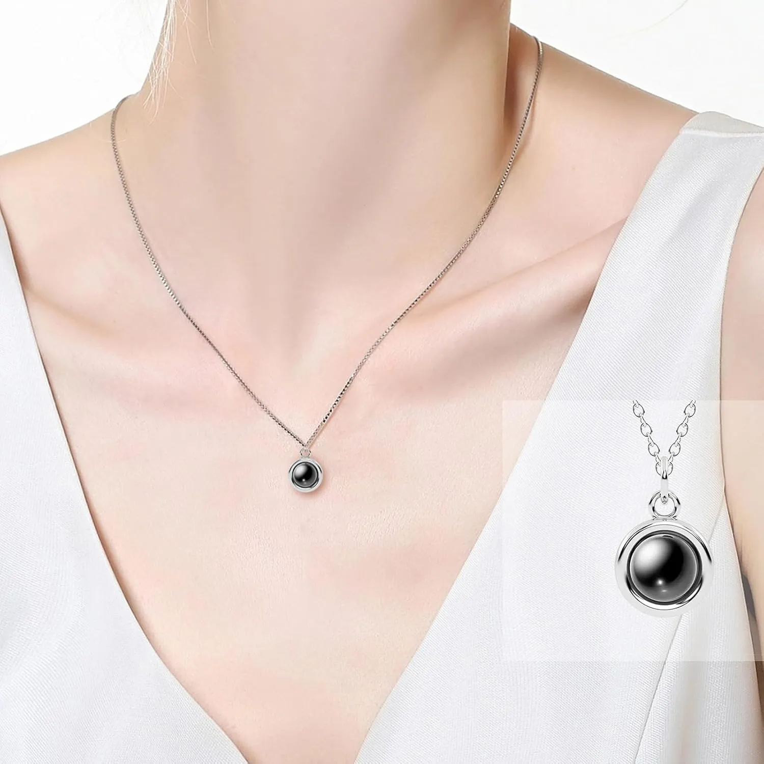 Picture Necklace Personalized for Women - Customized Photo Projection Necklace Round Pendant Necklace - Birthday Anniversary Memorial Gifts Girlfriend Wife Mother Daughter