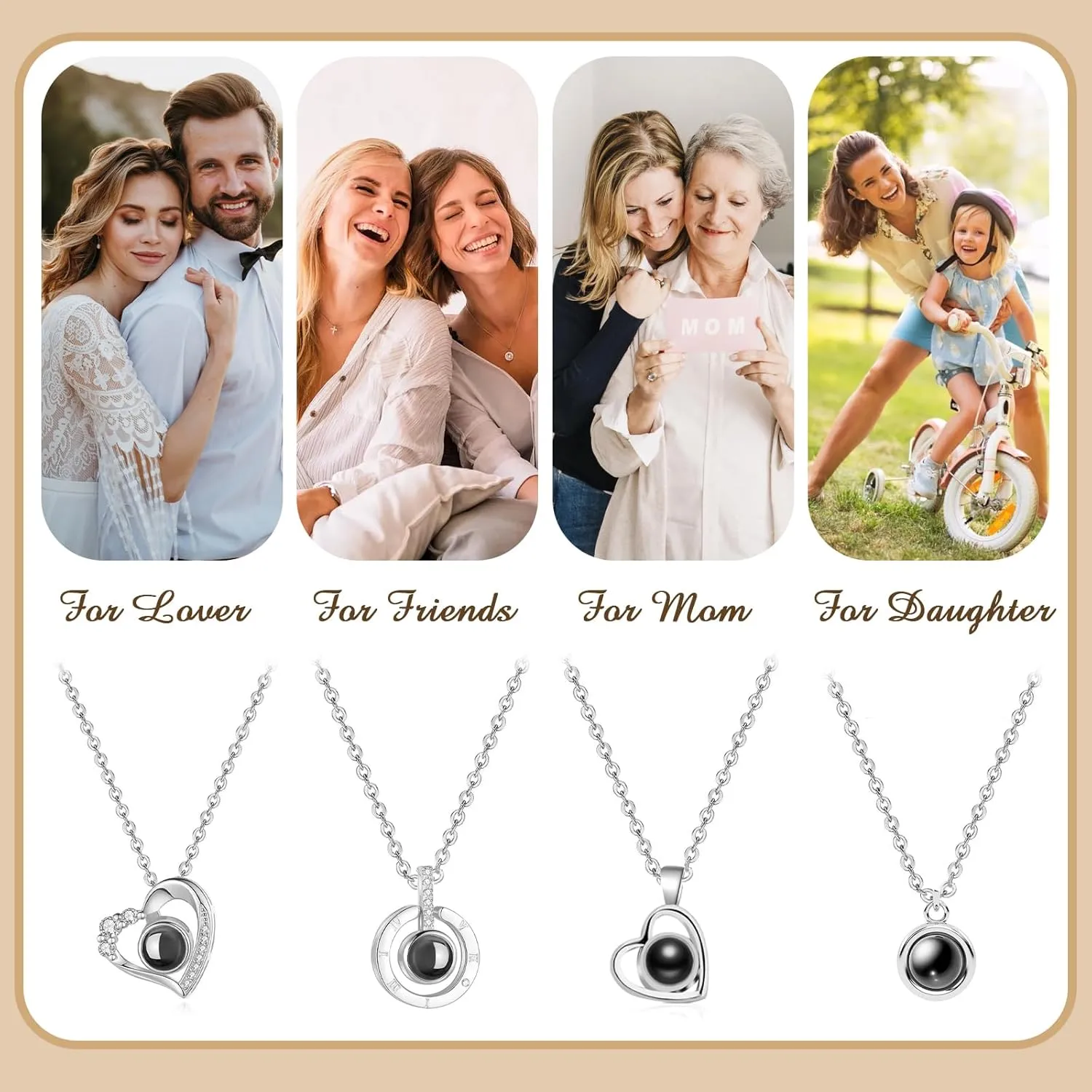 Picture Necklace Personalized for Women - Customized Photo Projection Necklace Round Pendant Necklace - Birthday Anniversary Memorial Gifts Girlfriend Wife Mother Daughter