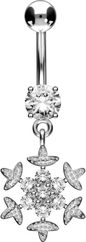 PIERCINGLINE Titanium belly button ring with 925 silver design SNOWFLAKE Navel Ring Belly Piercing 14G 10 mm Bar silver - rosegold - gold - colored
