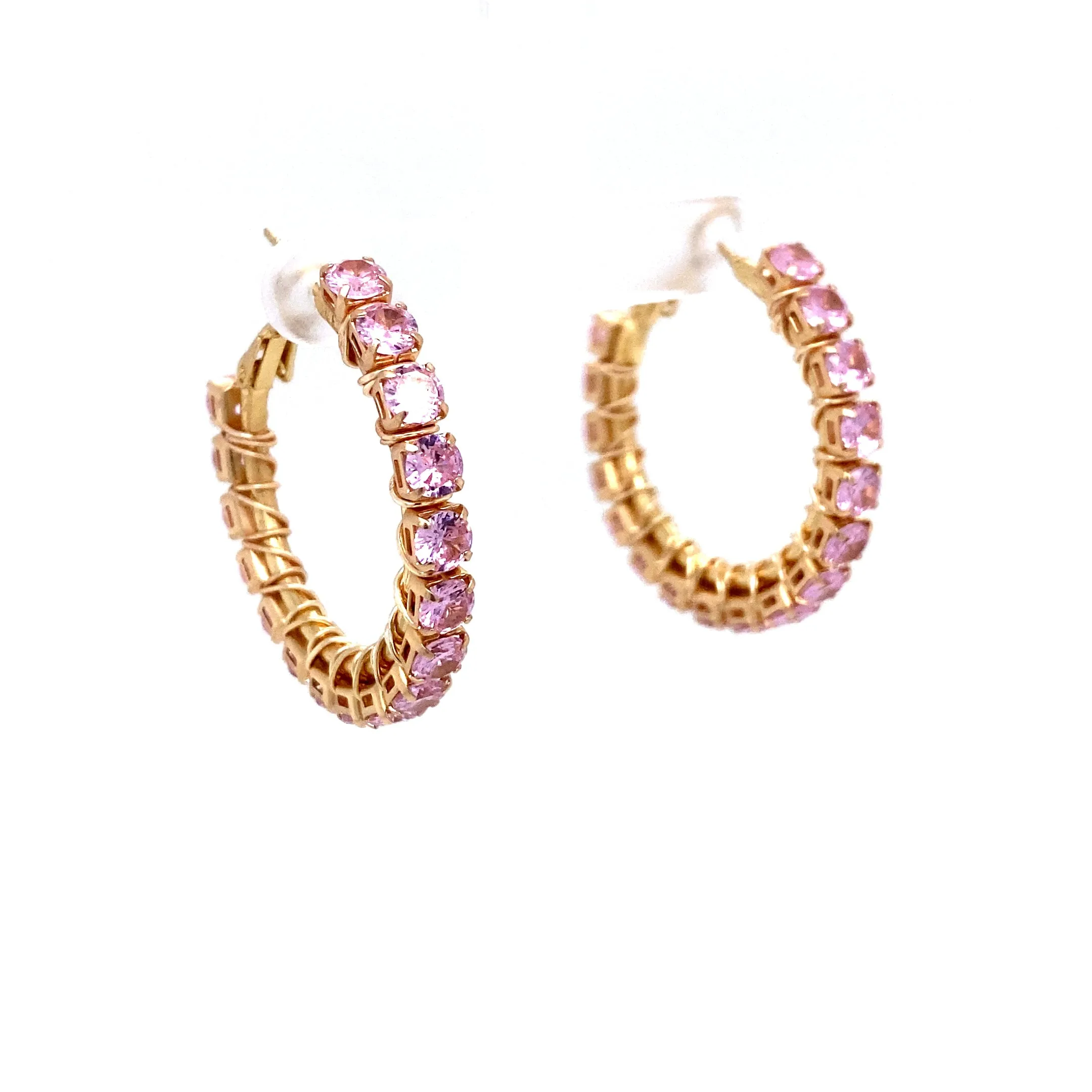 Pink & Gold Rhinestone Gold Hoop Earrings Small