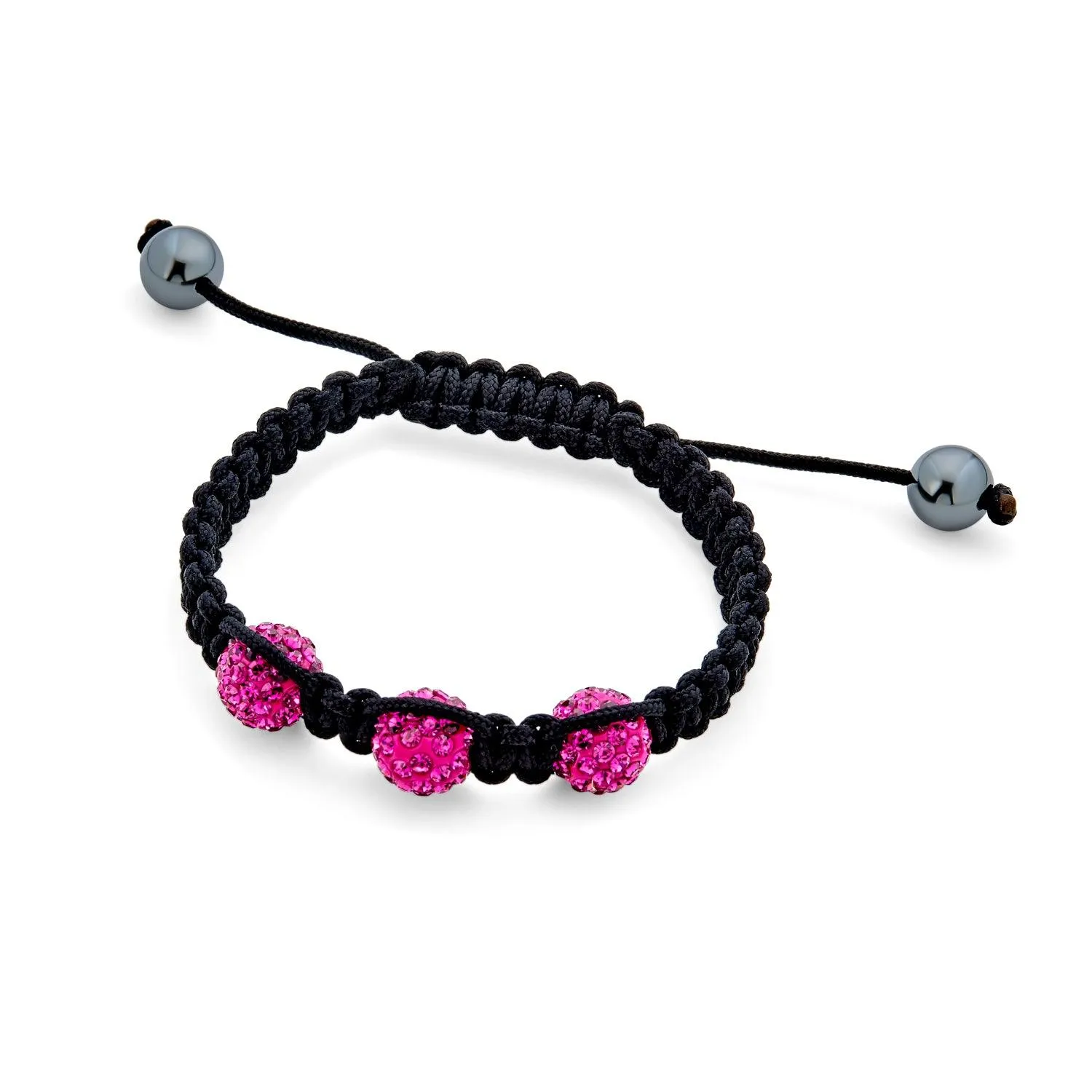 Pink Black Crystal Ball Strand Bracelet for Small Wrist Stackable Cord Design