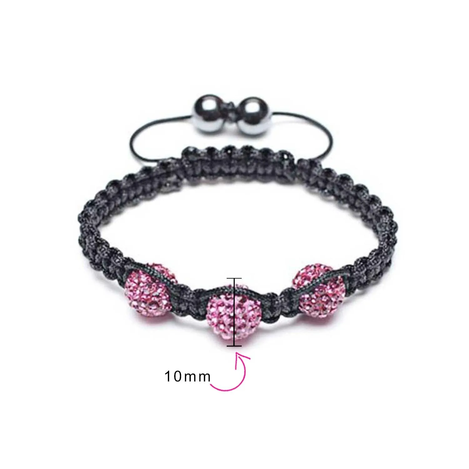 Pink Black Crystal Ball Strand Bracelet for Small Wrist Stackable Cord Design