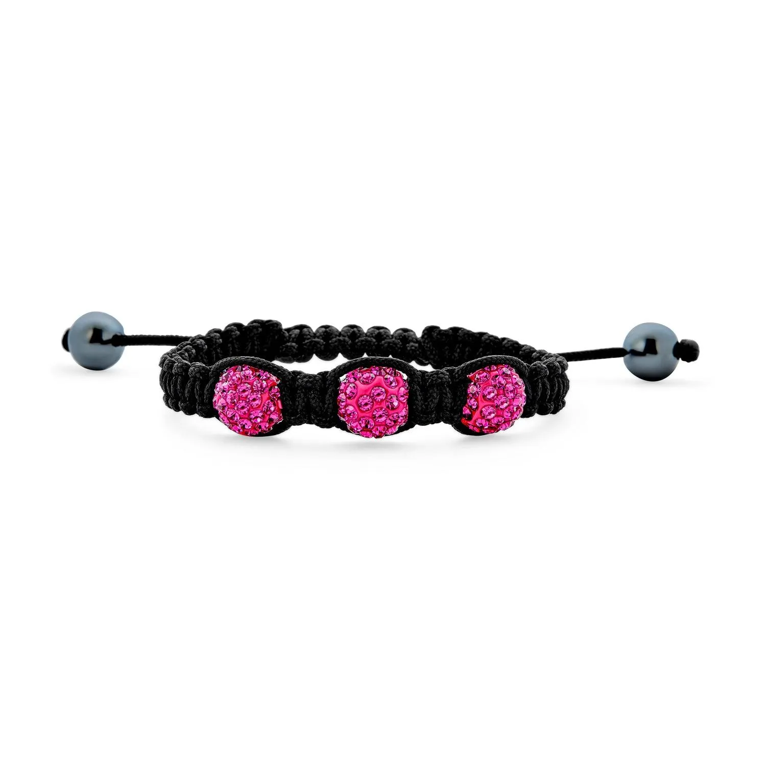 Pink Black Crystal Ball Strand Bracelet for Small Wrist Stackable Cord Design