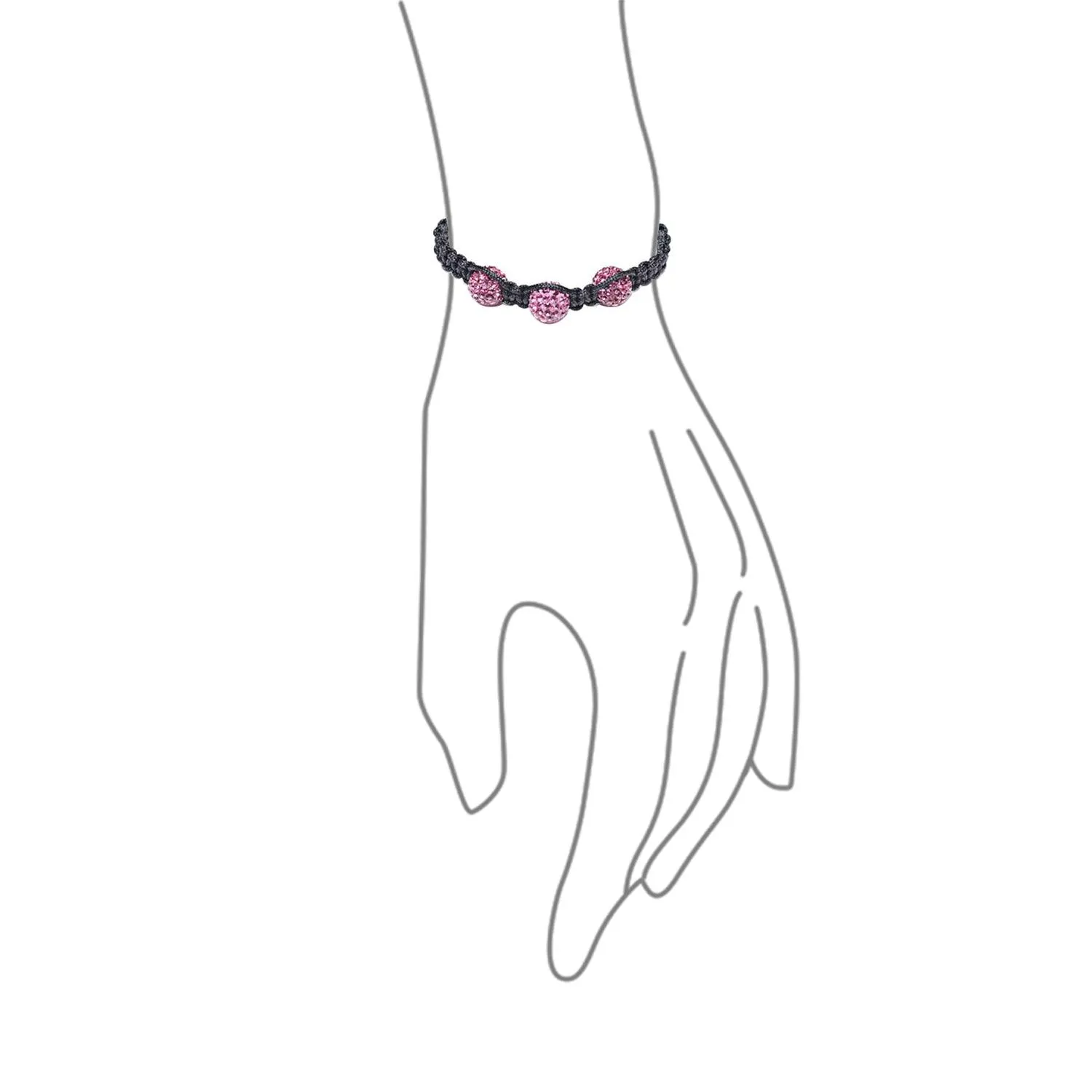 Pink Black Crystal Ball Strand Bracelet for Small Wrist Stackable Cord Design