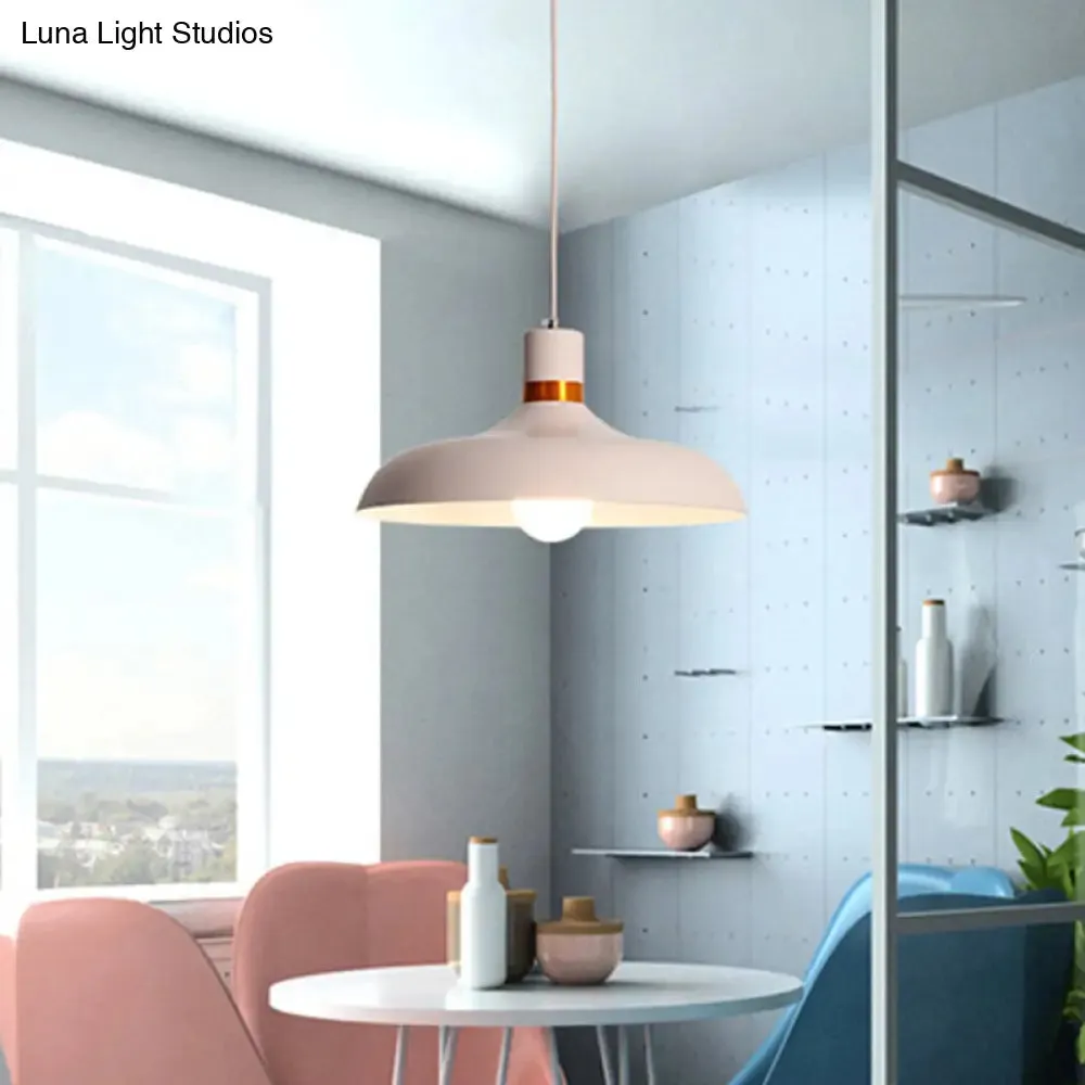 Pink Minimalist 1-Light Aluminum Barn Pendant Light Kit for Dining Table