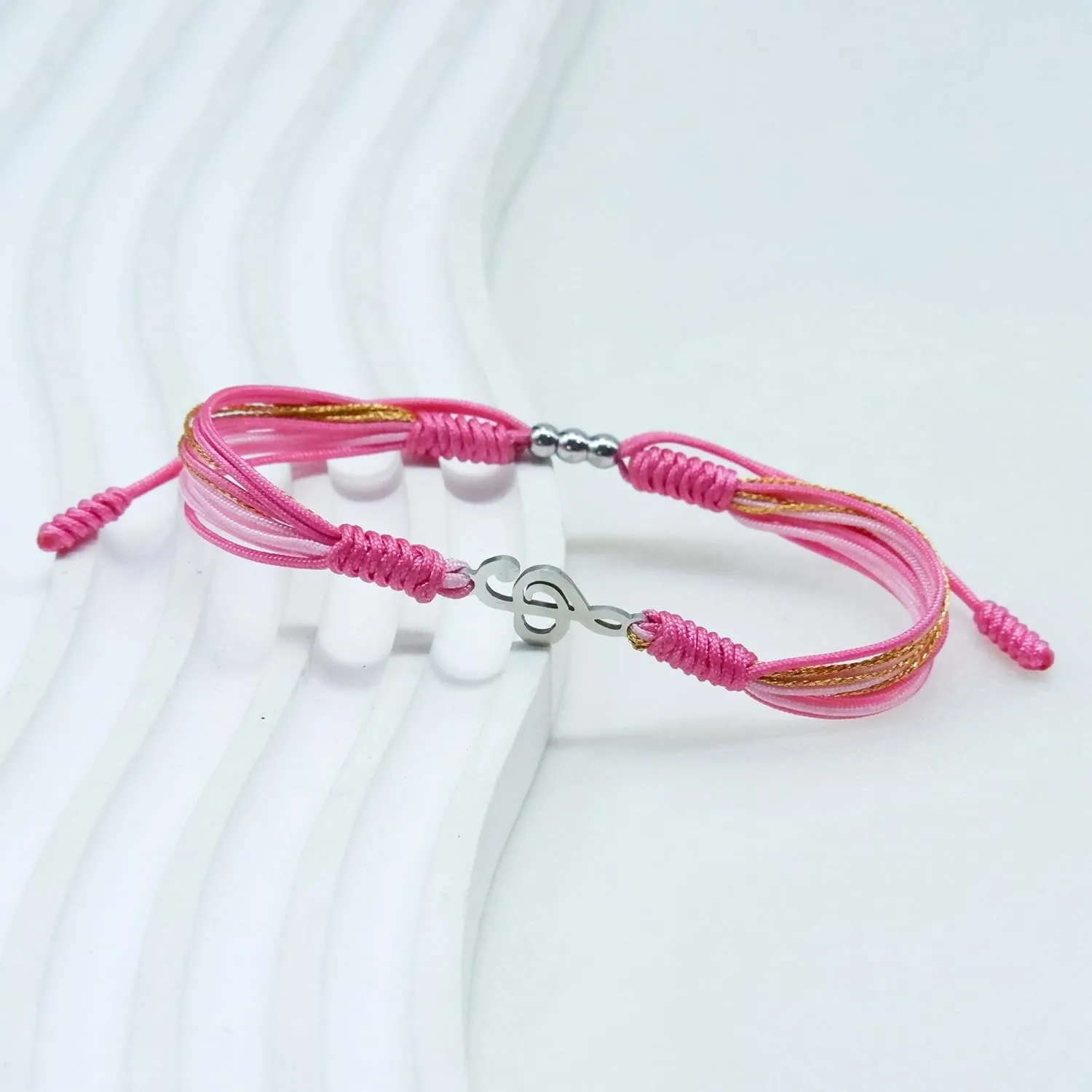 Pink Music Note Bracelet, Graduation Bracelet, Back to School Gift, Lucky Protection String, Inspirational Gift for High School College for Her, Daughter, Friend (Pink Music Note)